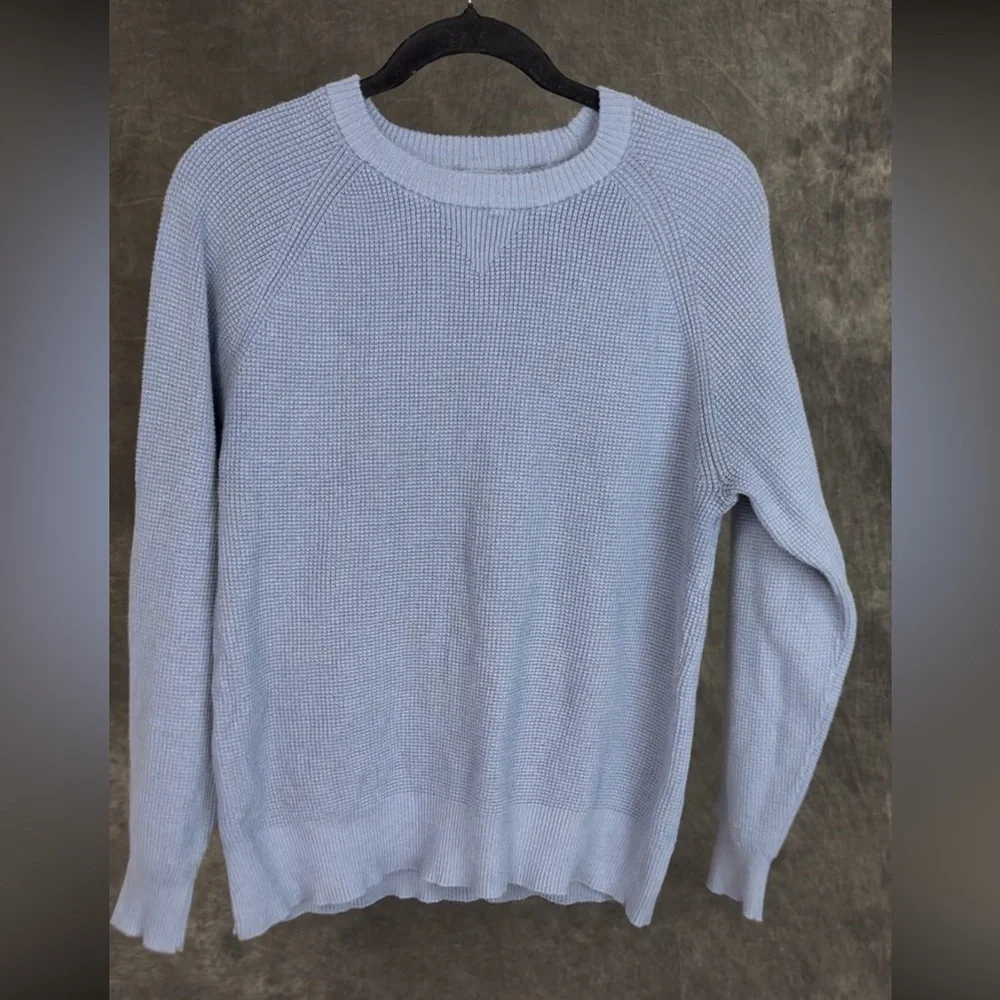 Wilt Slate Blue Thermal Knit Sweater Men’s L Cotton Cashmere Waffle Crewneck - Picture 3 of 6